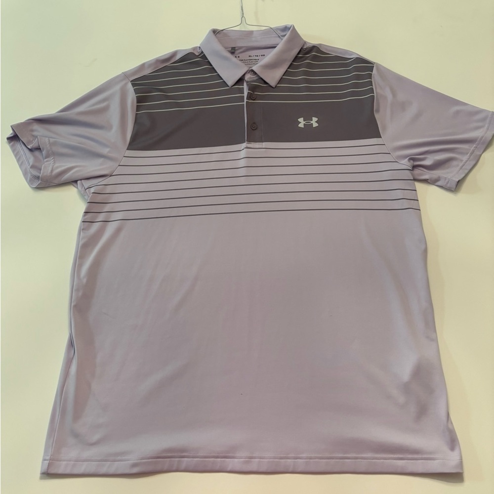 Under Armour Playoff Polo Shirt Men’s XL Purple Striped Loose Fit Golf Top